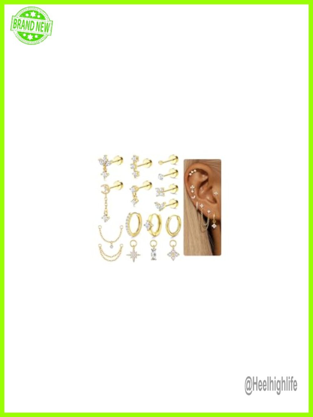 16G Surgical Steel Cartilage Earrings Flat Back Stud Set for Women